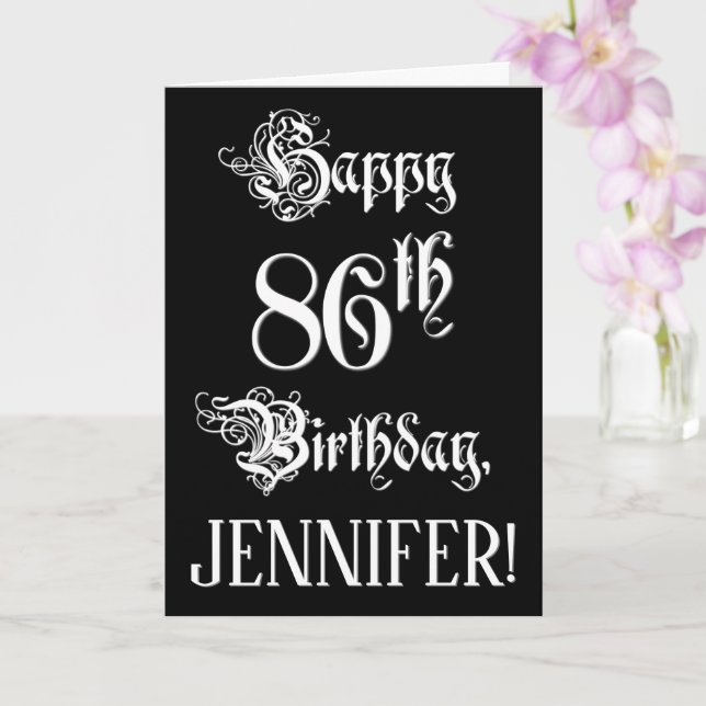 86th Birthday: Fancy, Elegant Script + Custom Name Card (Orchid)