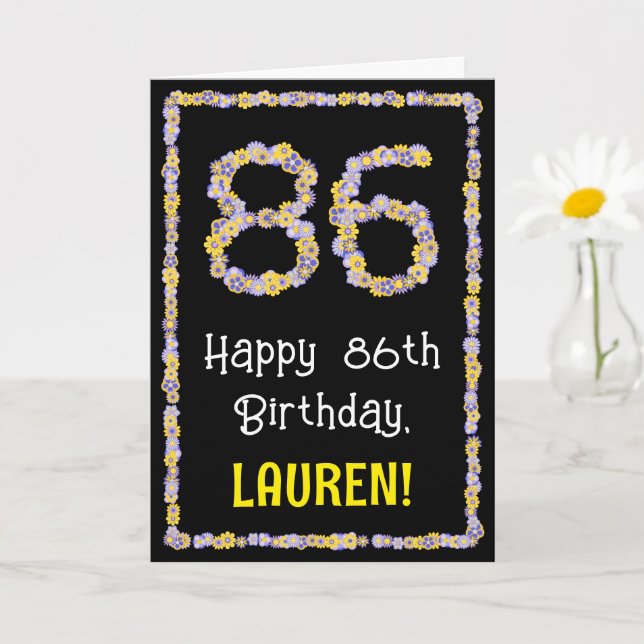 86th Birthday: Floral Flowers Number, Custom Name Card (Small Plant)
