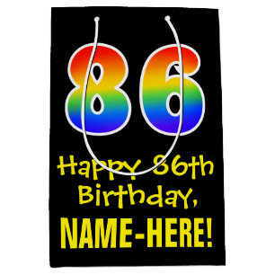 86th Birthday: Fun, Bold, Colourful, Rainbow "86" Medium Gift Bag