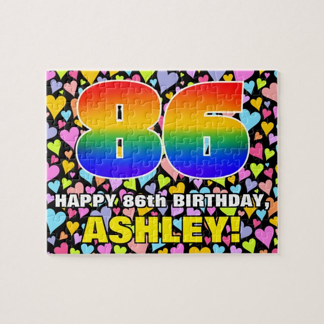 86th Birthday — Fun, Loving Heart Shapes + “86” Jigsaw Puzzle (Horizontal)