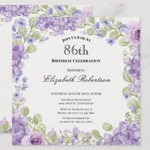 86th Birthday Invitation Elegant Purple Floral