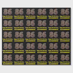 86th Birthday: Name & Faux Wood Grain Pattern "86" Wrapping Paper