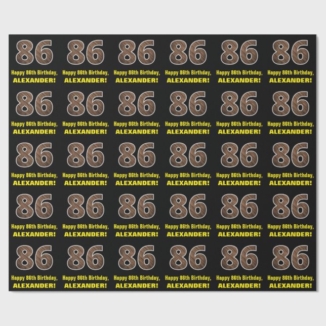 86th Birthday: Name & Faux Wood Grain Pattern "86" Wrapping Paper (Flat)