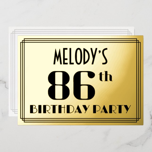 86th Birthday Party: Art Deco Look “86” and Name (Front/Back)