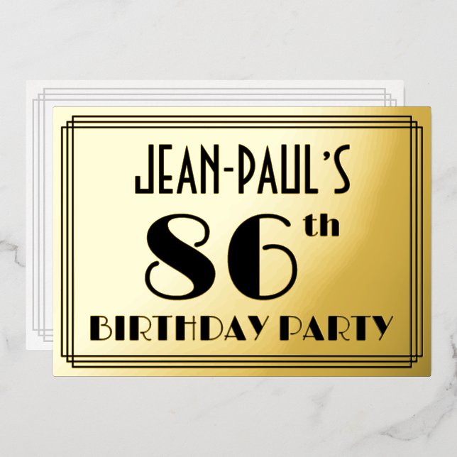 86th Birthday Party — Art Deco Look “86” + Name (Front/Back)