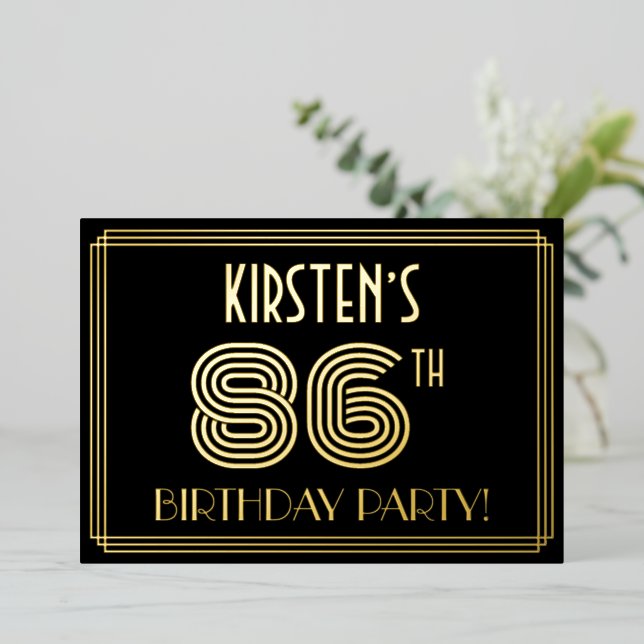 86th Birthday Party — Art Deco Style “86” + Name (Standing Front)