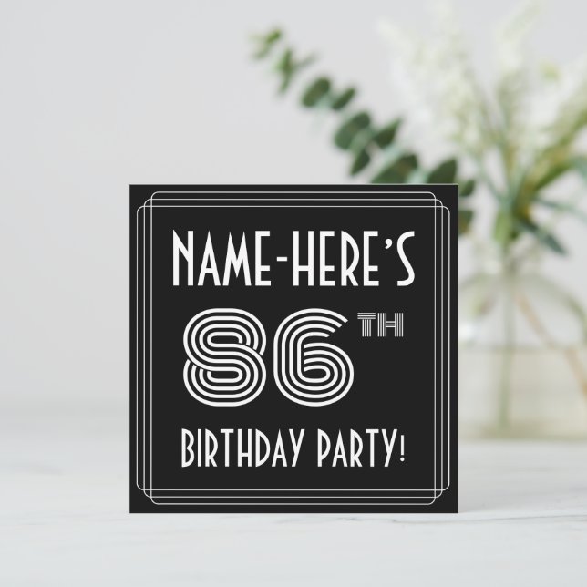 86th Birthday Party: Art Deco Style w/ Custom Name Invitation (Standing Front)