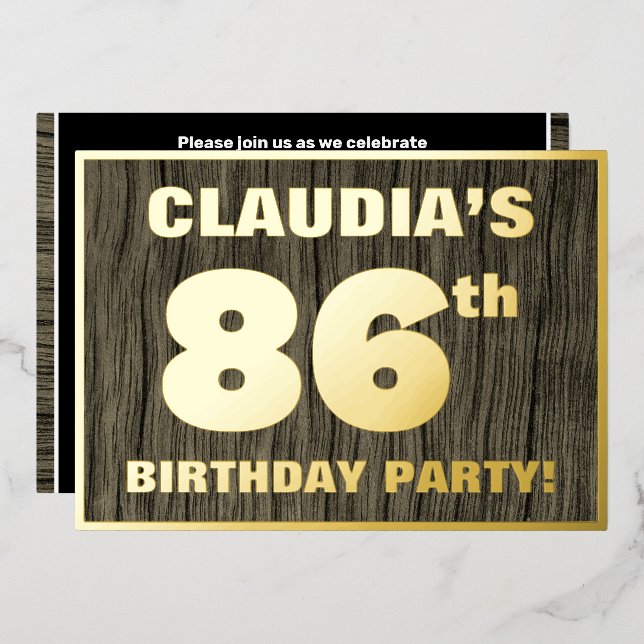 86th Birthday Party: Bold, Faux Wood Grain Pattern (Front/Back)