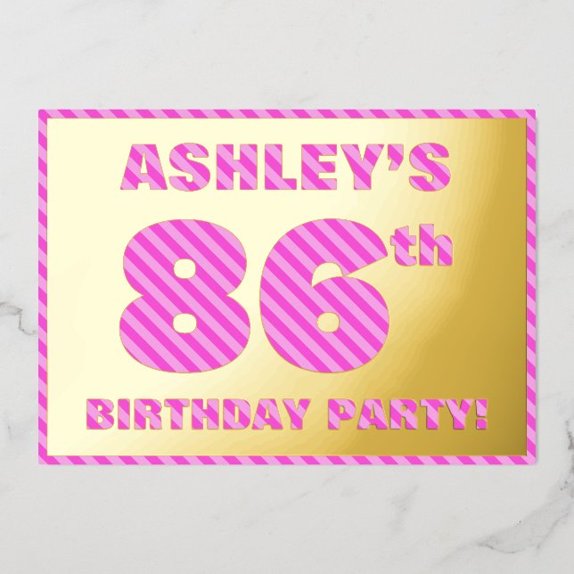 86th Birthday Party — Bold, Fun, Pink Stripes # 86 (Front)
