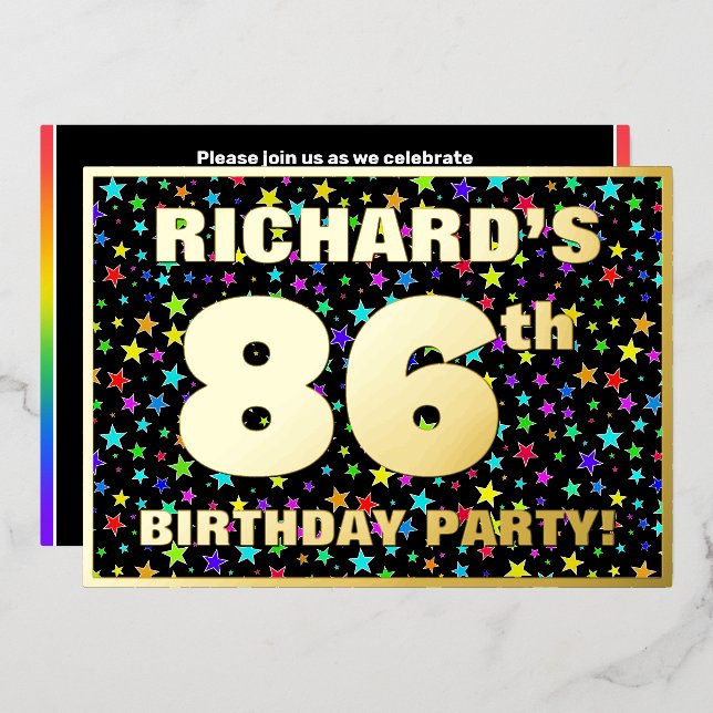 86th Birthday Party — Fun, Colourful Stars Pattern (Front/Back)