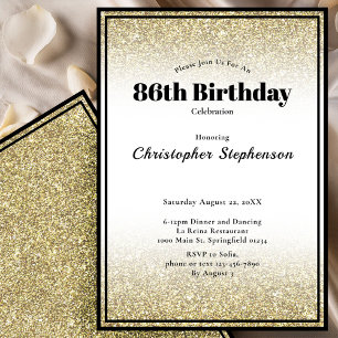 86th Birthday Party Invitation in Black and Gold