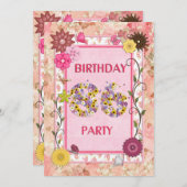86th birthday party invitation with floral frame (Front/Back)