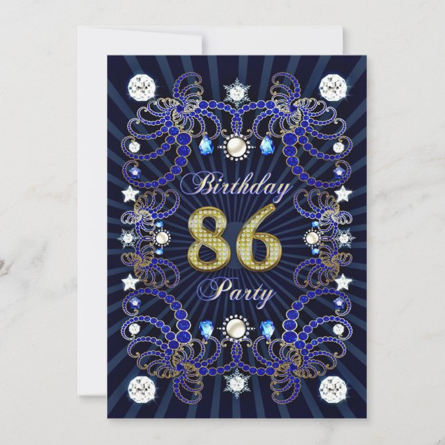 86th birthday party invite with masses of jewels (Front)