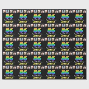 86th Birthday: Rainbow “86“; Custom Photos & Name Wrapping Paper
