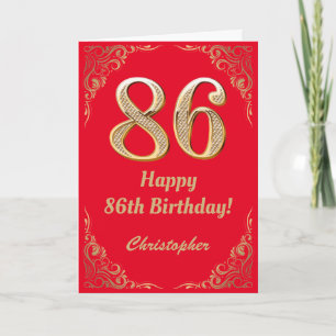 86th Birthday Red and Gold Glitter Frame Card