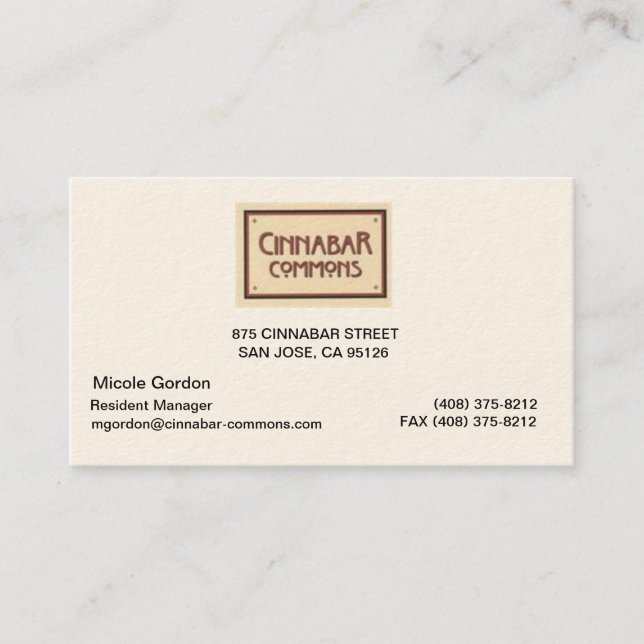 875 cinnabar... business card (Front)