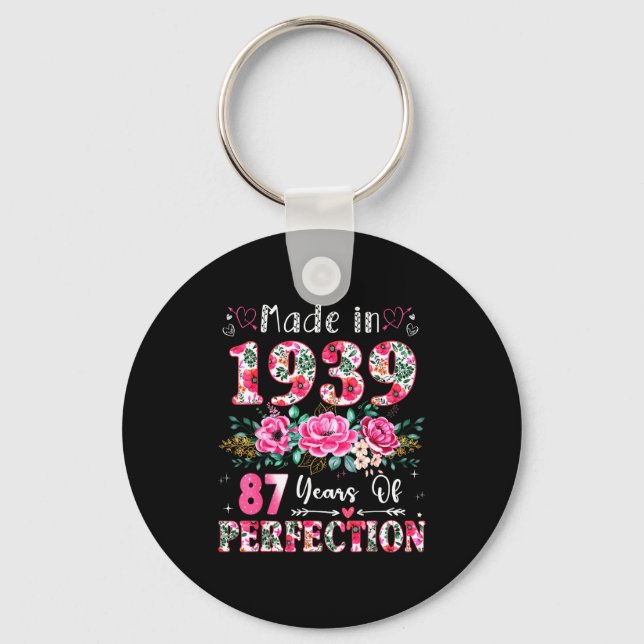 87 Year Old Made In 19&#  Floral 87th Birthday Wo Keychain (Front)