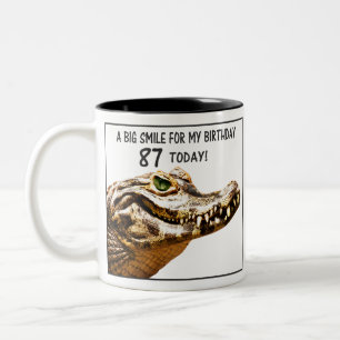 87th Birthday Alligator Smile Two-Tone Coffee Mug