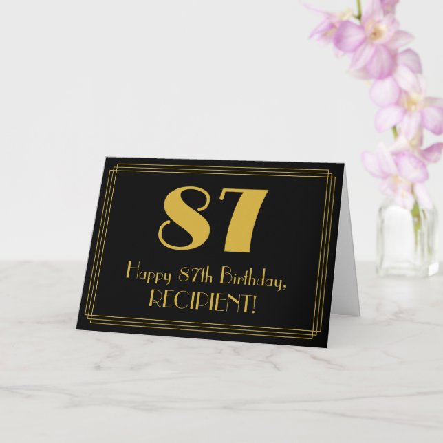 87th Birthday: Art Deco Inspired Look "87" + Name Card (Orchid)