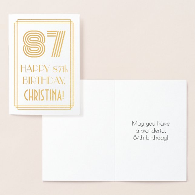 87th Birthday - Art Deco Inspired Look "87" & Name Foil Card (Display)