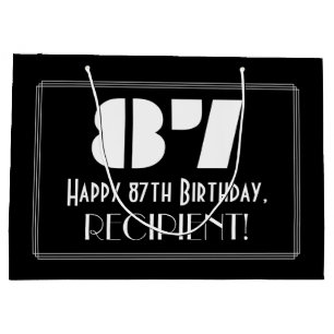 87th Birthday ~ Art Deco Inspired Look "87" + Name Large Gift Bag