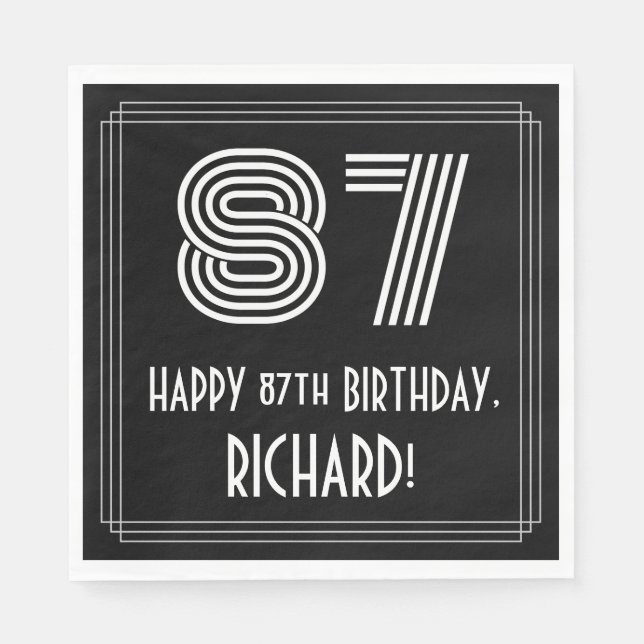 87th Birthday: Art Deco Inspired Look "87" + Name Napkin (Front)