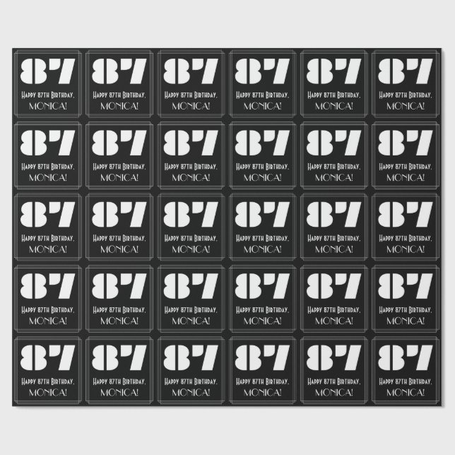 87th Birthday: Art Deco Inspired Look "87" & Name Wrapping Paper (Flat)