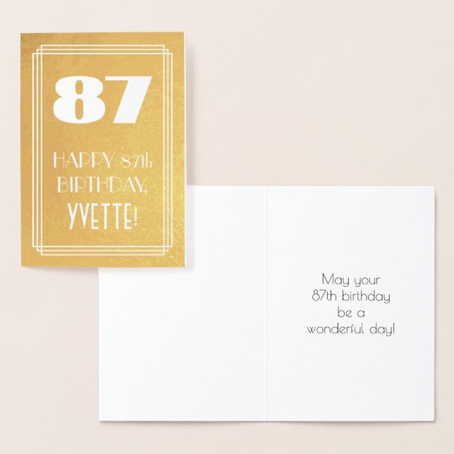 87th Birthday ~ Art Deco Style "87" & Custom Name Foil Card (Display)