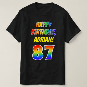 87th Birthday — Bold, Fun, Rainbow 87, Custom Name T-Shirt