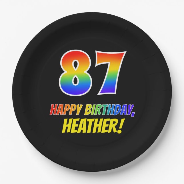 87th Birthday: Bold, Fun, Simple, Rainbow 87 Paper Plate (Front)