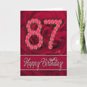 87th birthday card with roses and leaves