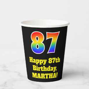 87th Birthday: Colourful, Fun, Exciting, Rainbow 8 Paper Cups
