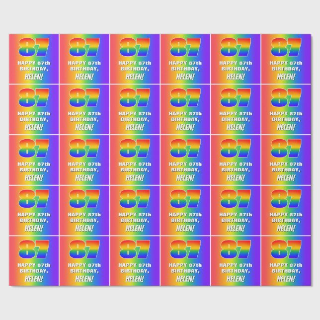 87th Birthday: Colourful, Fun Rainbow Pattern # 87 Wrapping Paper (Seam)