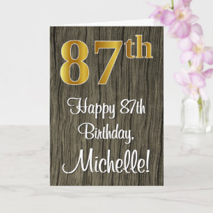 87th Birthday: Elegant Faux Gold Look #, Faux Wood Card