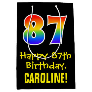 87th Birthday: Fun, Bold, Colourful, Rainbow "87" Medium Gift Bag