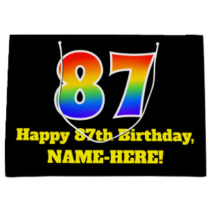 87th Birthday ~ Fun, Colourful, Vibrant, Rainbow 8 Large Gift Bag