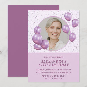 87th birthday invitations Photo Purple Balloons