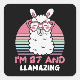 87th Birthday Llamazing Llama 87 Year Old Birthday Square Sticker