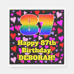 87th Birthday: Loving Hearts Pattern, Rainbow # 87 Napkin