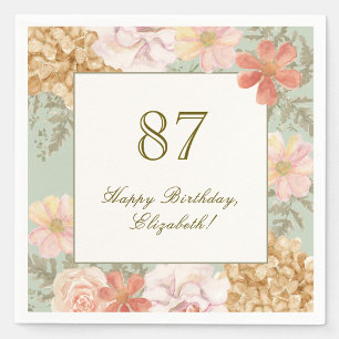 87th Birthday Napkin Autumn Colour Floral Sage