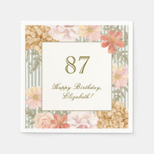 87th Birthday Napkin Autumn Colour Floral Stripe