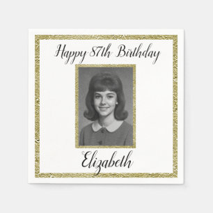 87th Birthday Napkins Custom Photo White and Gold