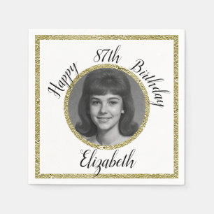 87th Birthday Napkins Custom Photo White and Gold