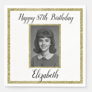 87th Birthday Napkins Custom Photo White and Gold 
