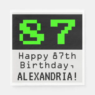 87th Birthday - Nerdy / Geeky Style "87" & Name Napkin