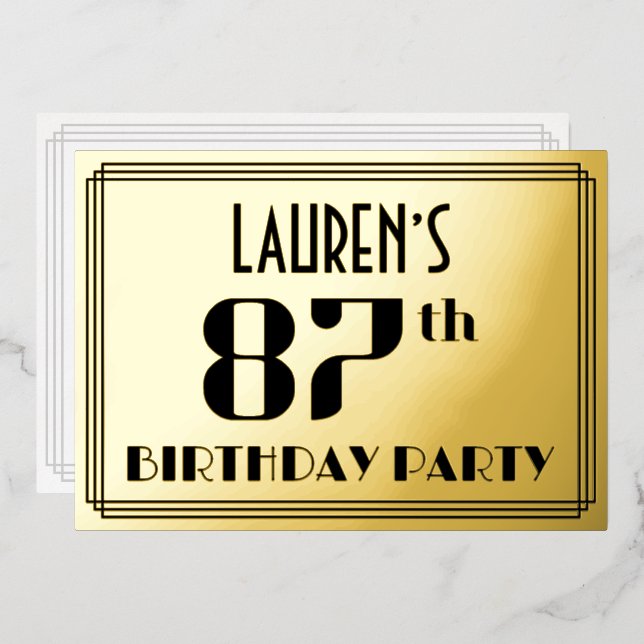 87th Birthday Party: Art Deco Look “87” and Name (Front/Back)
