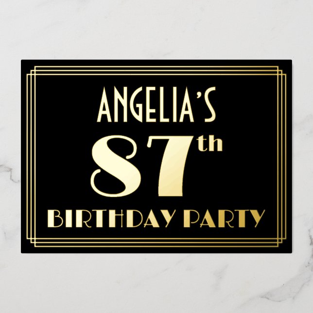 87th Birthday Party: Art Deco Look “87”, w/ Name (Front)