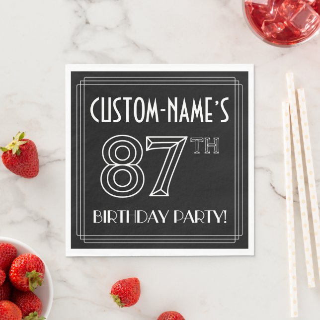 87th Birthday Party: Art Deco Style + Custom Name Napkin (Insitu)
