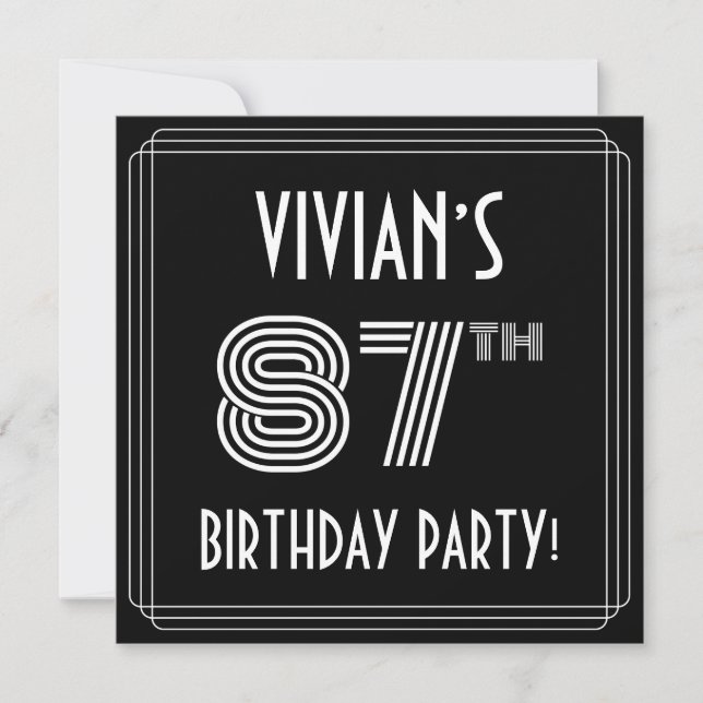87th Birthday Party: Art Deco Style w/ Custom Name Invitation (Front)