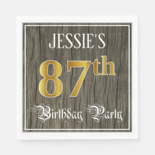 87th Birthday Party — Faux Gold & Faux Wood Look Napkin